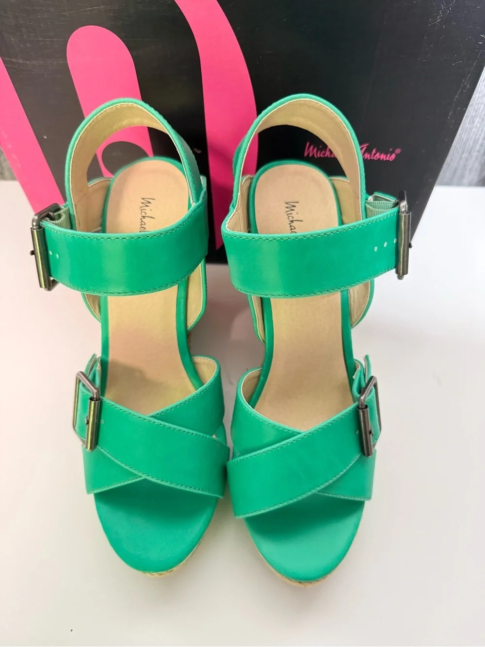 Michael Antonio Bright Green Women's Strappy Block Heel Sandals